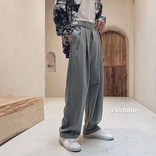 阔腿拖地裤 打褶显瘦休闲裤 子 垂感宽松垂坠感西裤 ins高级感灰色裤