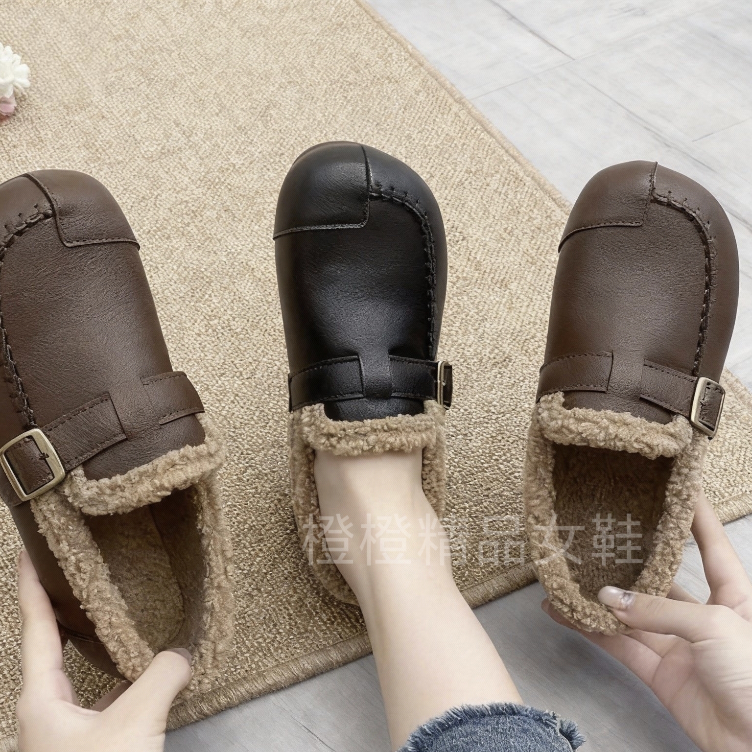 一脚蹬软底妈妈豆豆棉鞋外穿