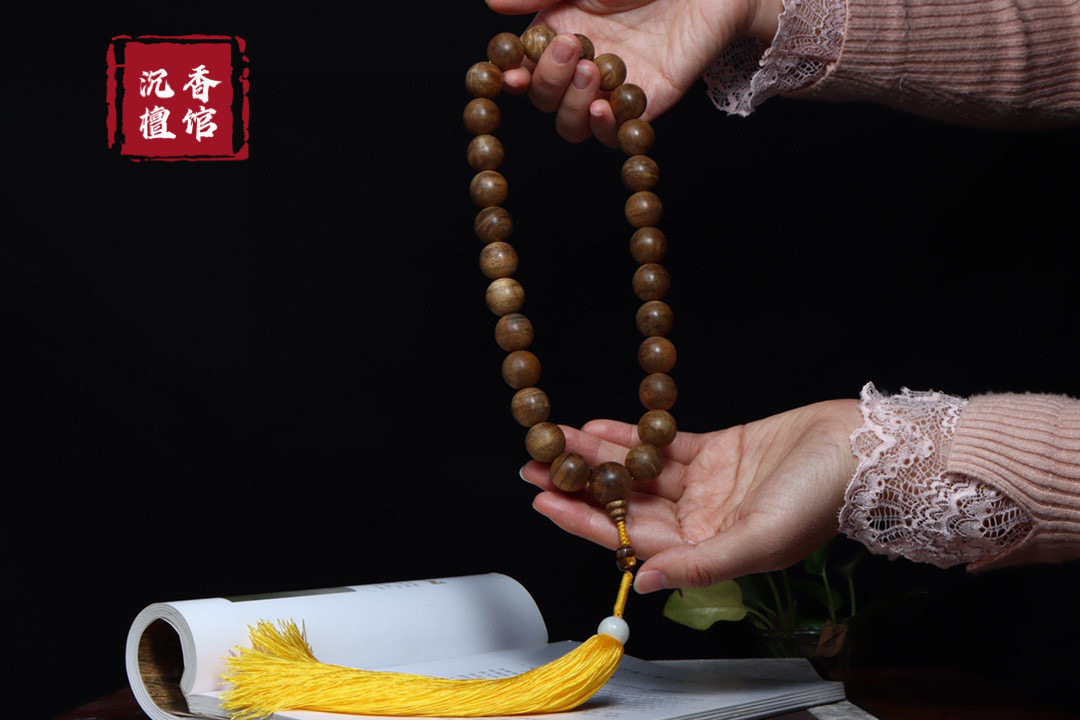 保真沉香手持念珠圆珠佛珠手串27颗手提珠天然柬埔寨手持珠车挂珠