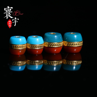 寰宇松石18K金镶嵌一体汉堡珠瓦西南红金龙山绿松地狱色全新文玩