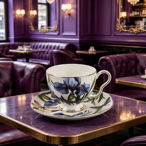 爱莉卡贝叶Erica Beyer  鸢尾花欧式小清新田园风骨瓷镀金咖啡杯