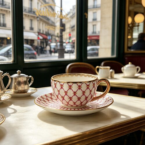 爱莉卡贝叶Erica Beyer  欧式网格轻奢骨瓷镀金宫廷风咖啡杯