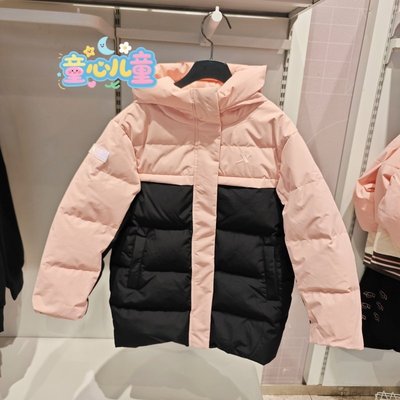 特步儿童2025冬季6754241A4154女中大童保暖防泼水连帽中长羽绒服