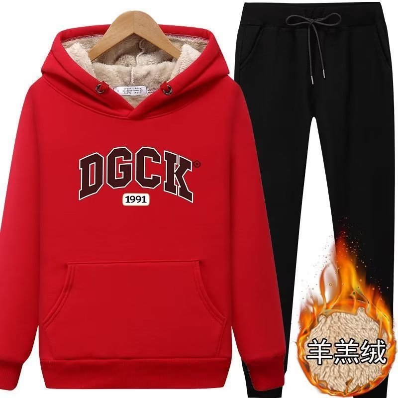 羊羔绒运动套装冬2022新款韩版休闲宽松大码卫衣两件套加绒