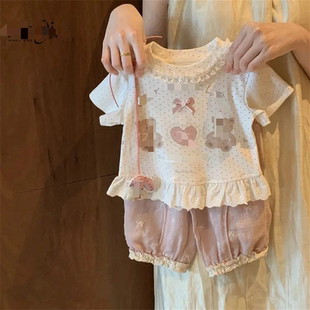 清货 幼儿园夏季 女童甜美套装 ZD4747 中小童洋气短袖 上衣防蚊裤