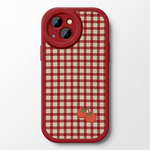 红色创意格子iPhone17promax苹果14小米15华为mate60新款p80荣耀300opporeno适用vivoX200小羊皮nova12手机壳