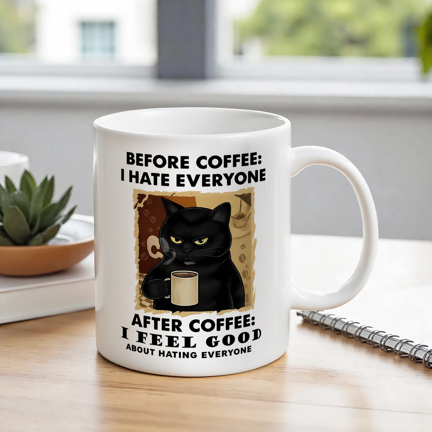 Cat Drink Coffee Know Things黑猫杯子陶瓷马克杯猫喝咖啡杯水杯