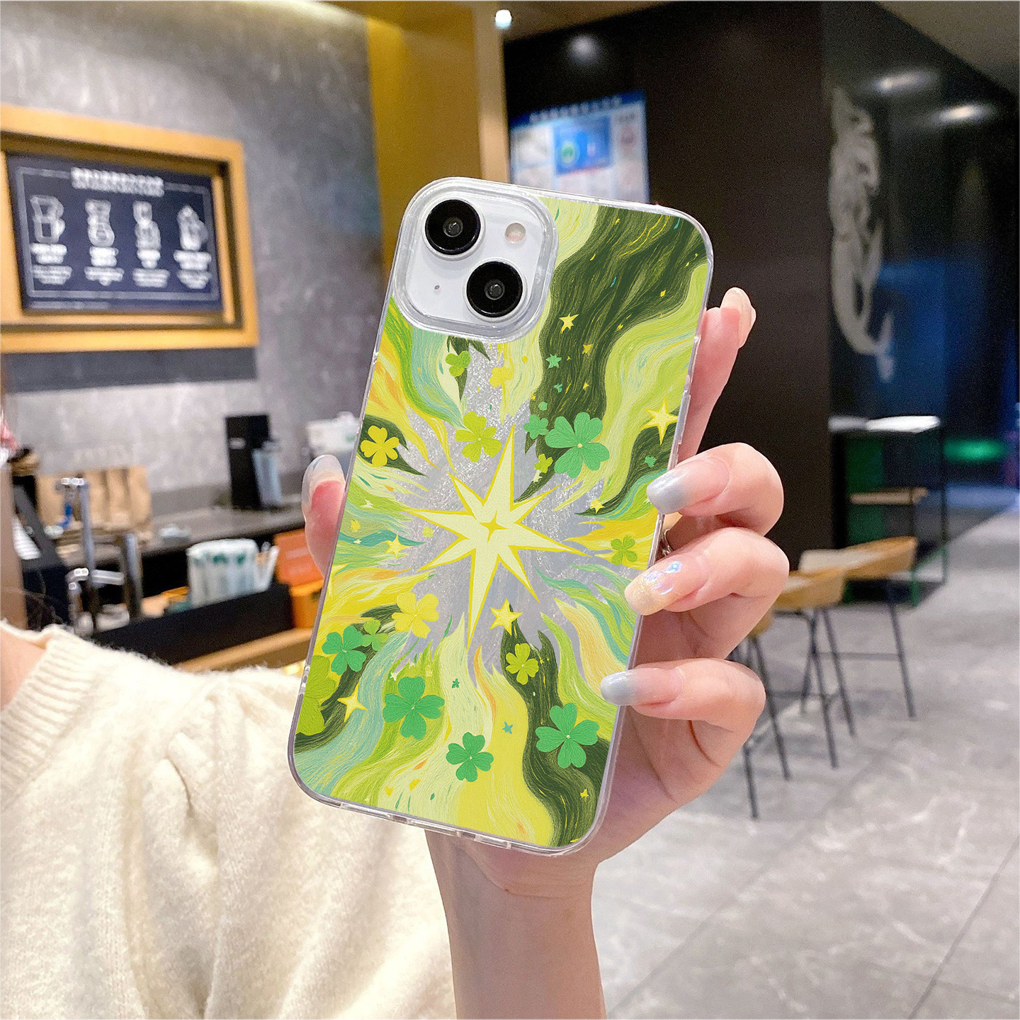 【幸运之源】四叶草涂鸦适用iPhone17/16pro手机壳红米K70防摔vivoX200华为mete60羽纱一加ACE3小米14苹果13