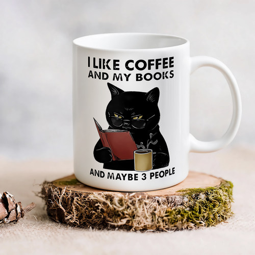 I Like Coffee And My Books 杯子 卡通成人黑猫马克杯咖啡水杯