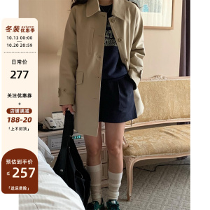 卡其色风衣女2023韩系小个子中长款休闲外套设计感显瘦百搭大衣