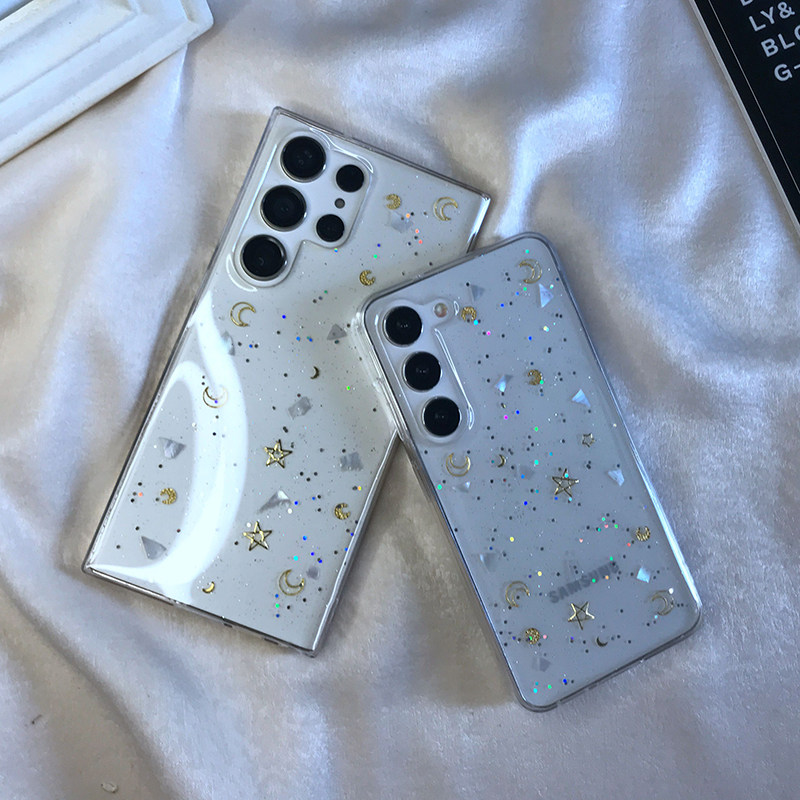 适用于三星S23U/S22五角星手机壳Note20U/S20/S21fe小清新闪粉软壳iPhone14防摔保护套