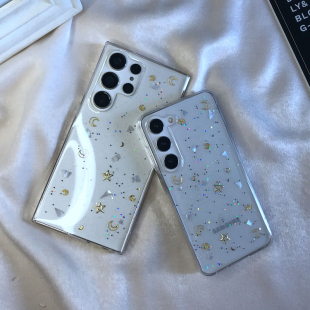 适用于三星S23U/S22五角星手机壳Note20U/S20/S21fe小清新闪粉软壳iPhone14防摔保护套