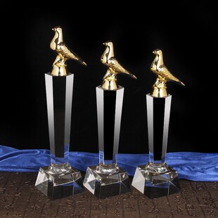 金鸽赛鸽信鸽信使金属奖杯三关鸽王鸽主水晶奖杯鸽子比赛定制