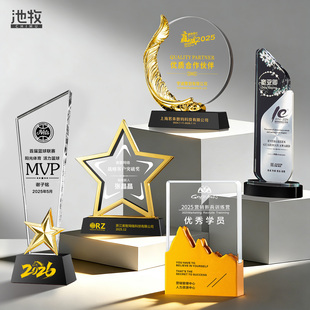 高档水晶金属奖杯定制定做五角星优秀员工公司年会颁奖纪念品奖牌