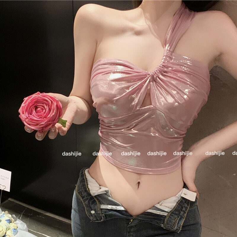 抹胸背心女露脐辣妹斜肩上衣女