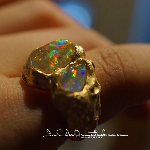 InColor彩定制18k金欧泊戒指