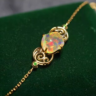 根/天然宝石墨西哥欧泊手链 18k金镶嵌 自然系定制/InColor彩定制