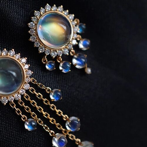 InColor彩定制18k黄月光石耳环