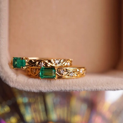 缠绕/天然祖母绿宝石戒指 18k金钻镶嵌自然系定制/InColor彩定制