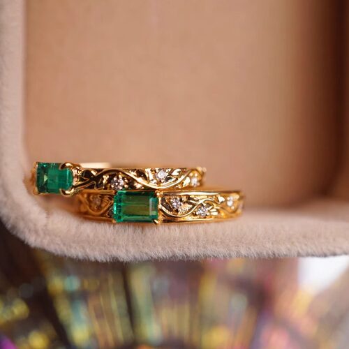 缠绕/天然祖母绿宝石戒指 18k金钻镶嵌自然系定制/InColor彩定制