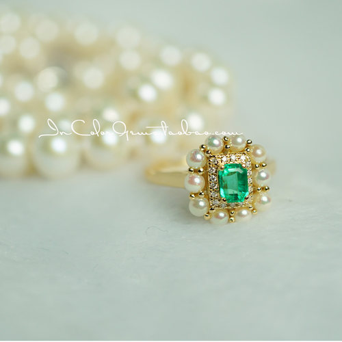 天然珍珠祖母绿戒指定制