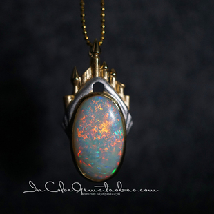 云端之城/天然澳洲欧泊 18k黄 创意吊坠 原创款/InColor彩定制