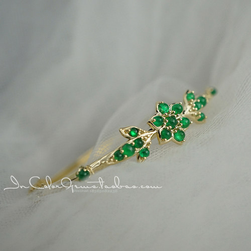 天然k金镶嵌祖母绿手镯定制