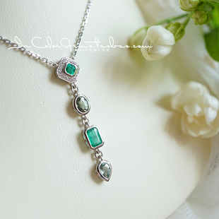 纤秀/天然祖母绿+彩蓝宝 k金吊坠含链 原创/InColor彩定制