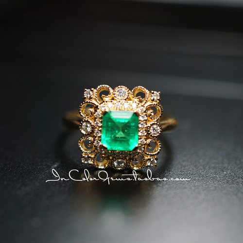 第一枚祖母绿戒指/天然祖母绿 18k金华丽复古原创/InColor彩定制