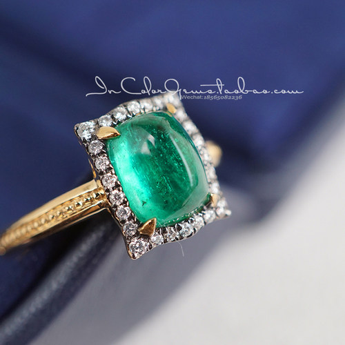 天然k金祖母绿戒指定制