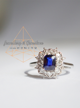 蕾丝丝/天然蓝宝石 18k金配钻石戒指 定制鉴赏/InColor彩定制