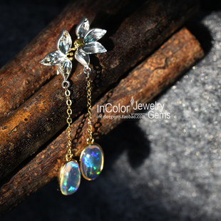 爱莲说/天然墨西哥欧泊耳环 18k金分色 原创/InColor彩定制