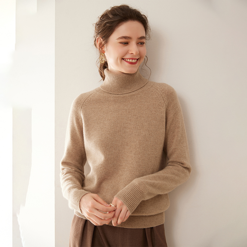 高翻领软糯轻奢山羊绒衫女加厚套头毛衣秋冬季纯色宽松高级感打底