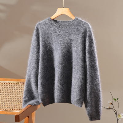 100纯山羊绒高端拉绒系列 秋冬新款女双股花纱拉绒圆领新款羊绒衫