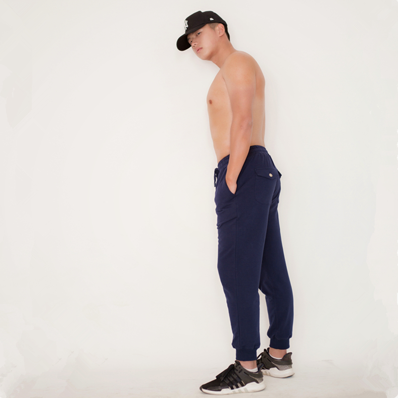 原创潮牌卫裤男纯棉弹力运动休闲健身宽松春秋九分束口长裤简约