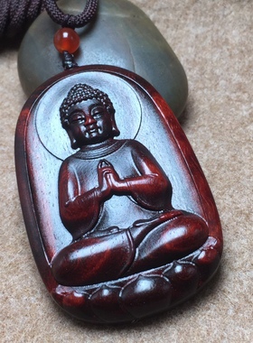 印度小叶紫檀木大日如来佛牌车挂坠项链吊坠十二生肖守护神手把件