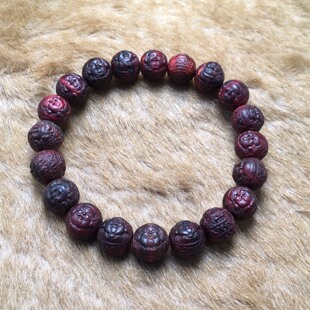 海南黄花梨木雕财神弥勒佛头佛珠手串10mm财富一生单圈念珠手链