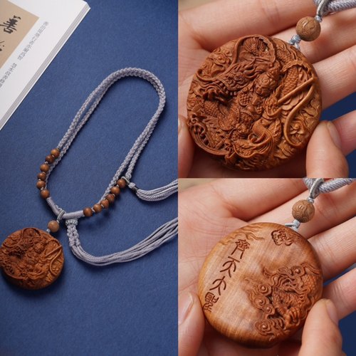 印度老山檀香木雕齐天大圣项链吊坠车挂件原创DIY手工编织挂脖绳