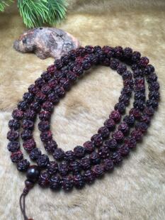 海南黄花梨木雕玫瑰花手串男女10/108紫油梨雕刻念珠手链项链两用