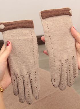 外贸加厚加绒羊毛触屏保暖手套针织毛线冬季防寒时尚女士分指手套
