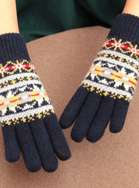 森系原单羊毛冬雪花提花针织羊毛学生保暖触屏防寒骑车手套礼物女