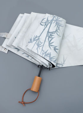 竹叶晴雨伞女便携防晒防紫外线遮阳伞折叠三折手开黑胶伞8骨防风