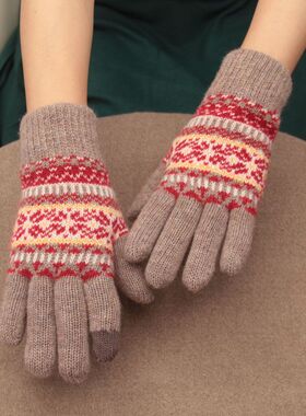 日韩手套羊毛加绒加厚冬季保暖分指针织森系男女防寒骑车户外手套