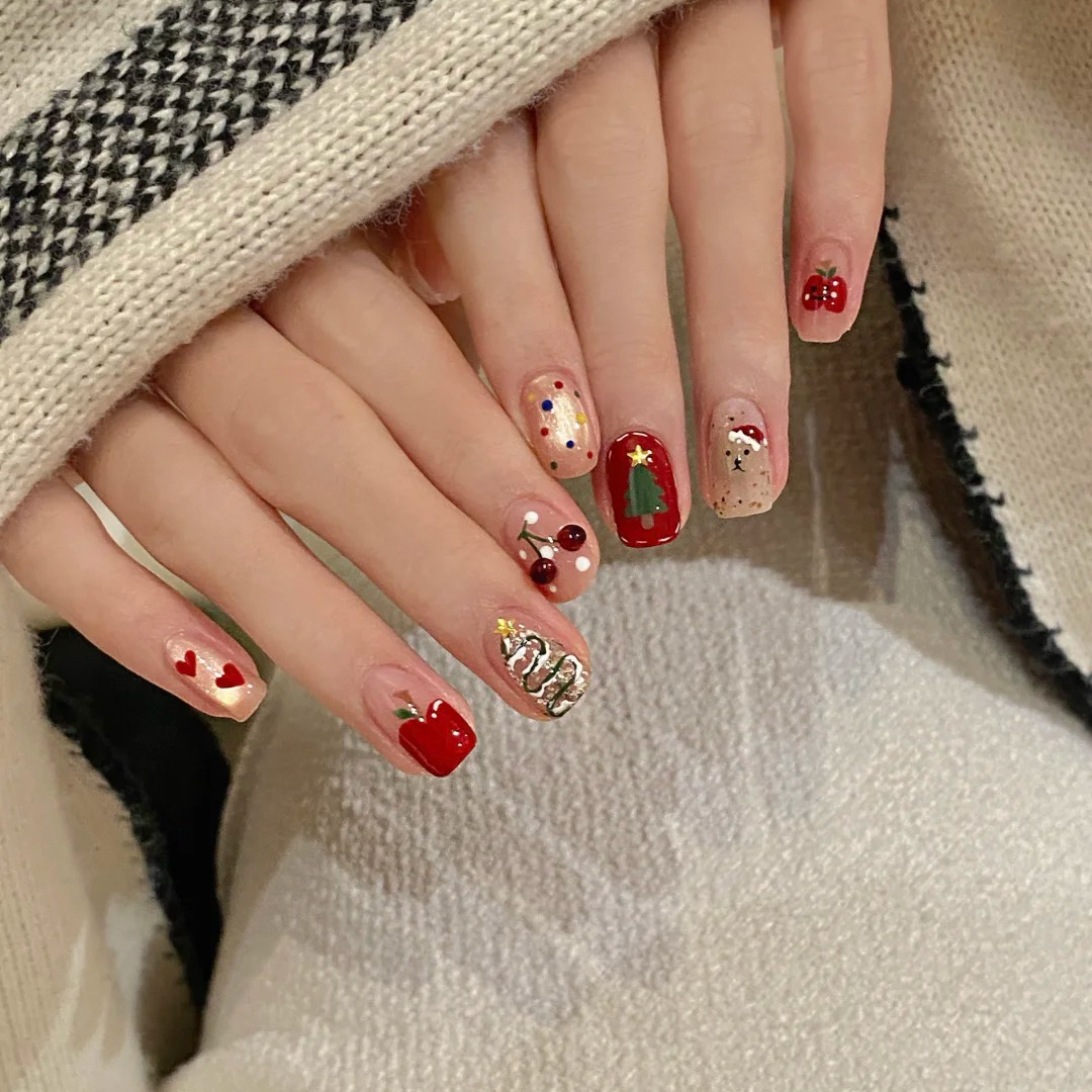 短款手工穿戴甲2024新款圣诞节