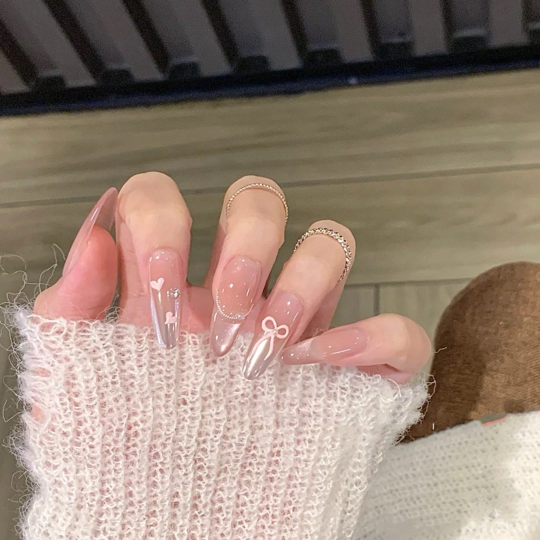 长款手工穿戴甲爆闪猫眼美甲成品