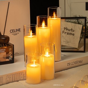 5.5直径摇摆仿真电子蜡烛灯浪漫氛围装 饰透明亚克力假火焰摆件