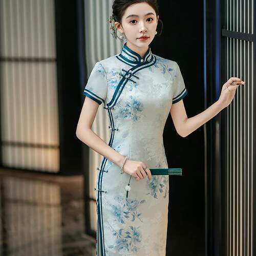 老上海旗袍2025年春夏新款中国风复古气质优雅改良长款旗袍连衣裙