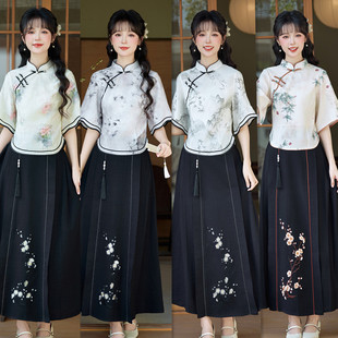 2025年新款上衣女新中式改良旗袍套装民国风女学生中袖茶服连衣裙