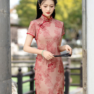 優(yōu)雅媽媽裝 女復(fù)古中國風(fēng)日常改良長款 老上海燙金高檔旗袍2024夏季