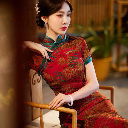 老上海旗袍夏女2023年新款改良气质日常复古中国风妈妈装长款显瘦